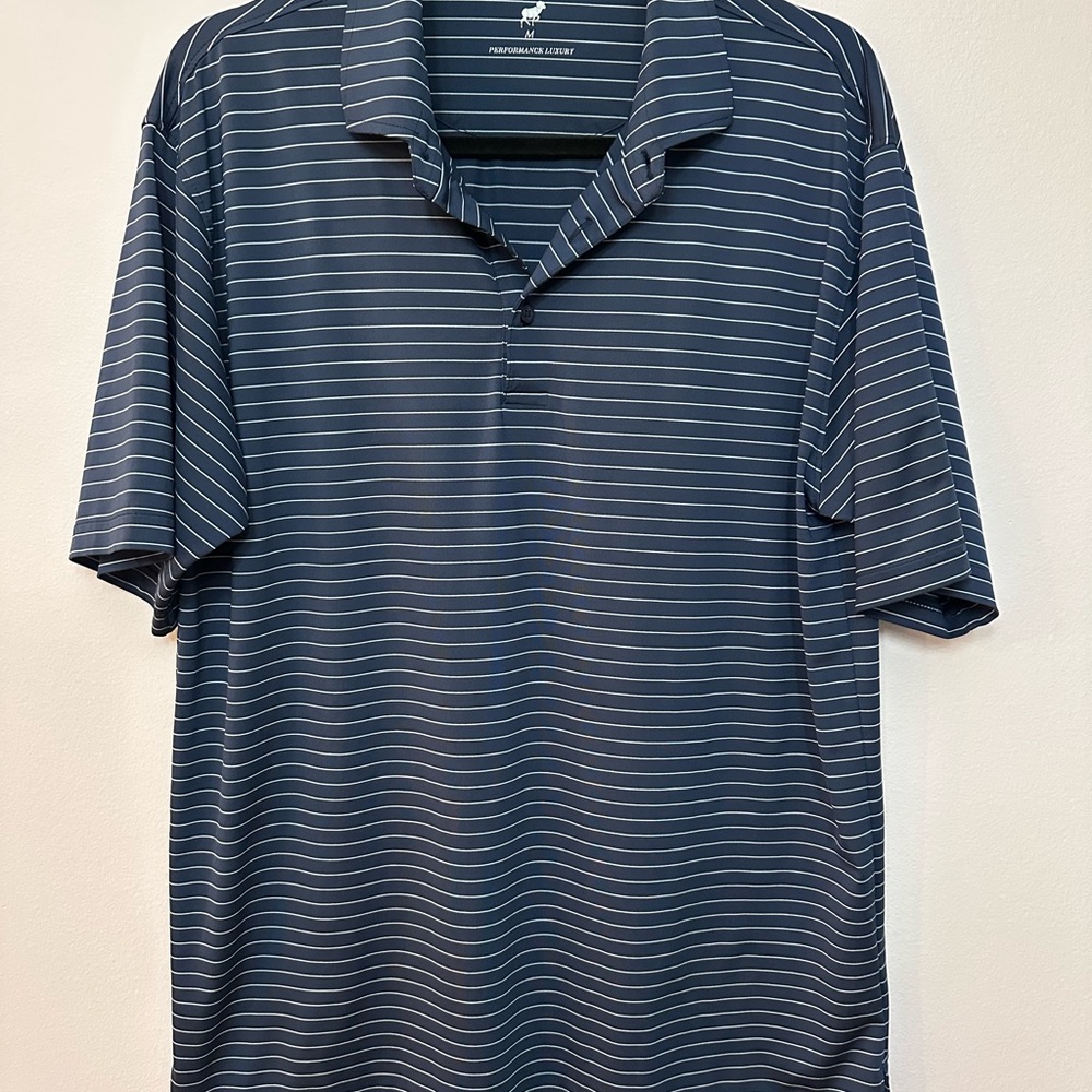 Horn Legend Performance Luxury Striped Polo Shirt - Navy Blue